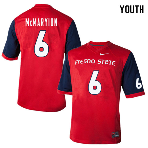 Youth #6 Marcus McMaryion Fresno State Bulldogs College Football Jerseys Sale-Red - Click Image to Close